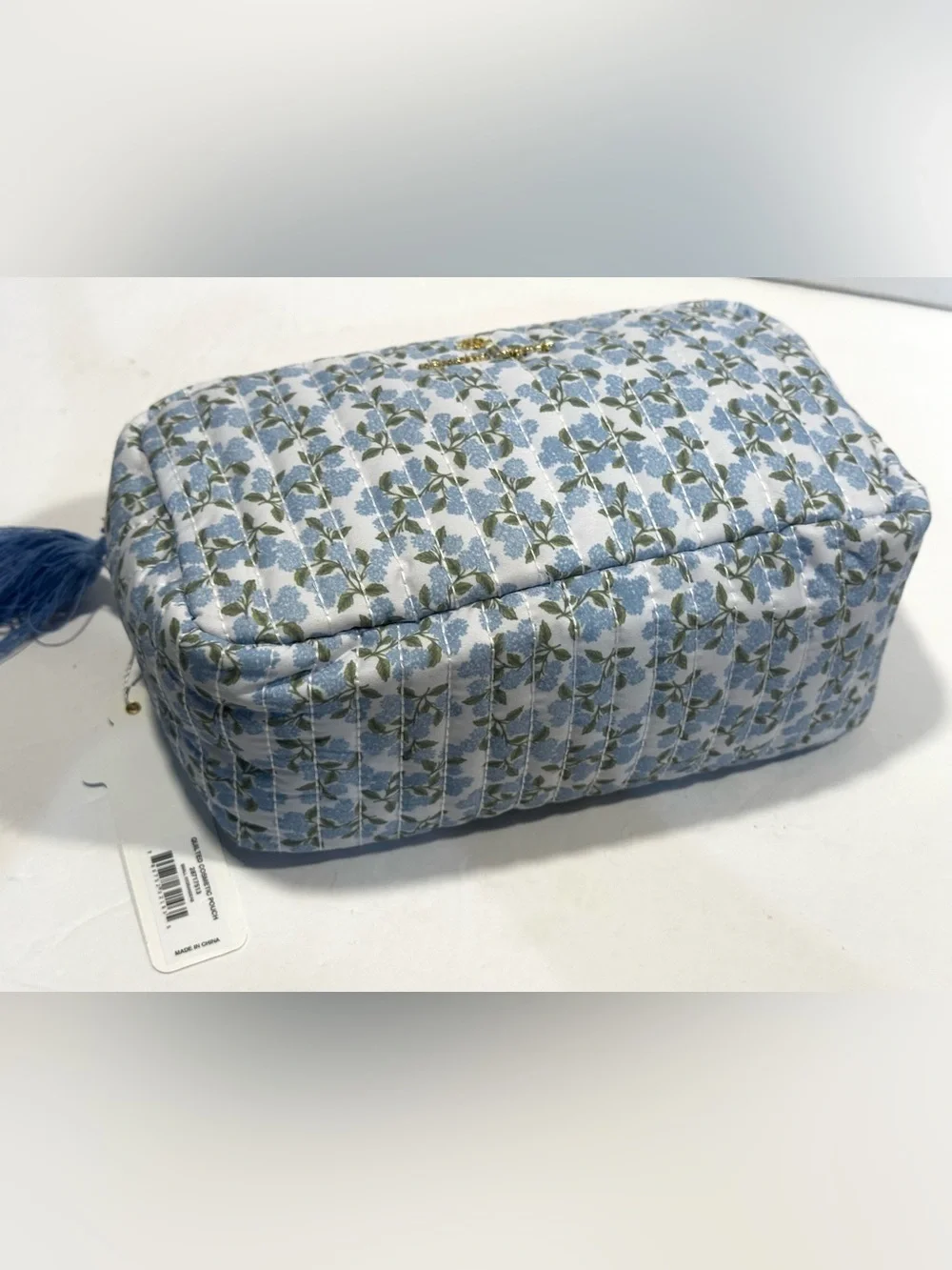 Nanette Lepore Blue Floral Quilted Cosmetic Pouch/ Bag